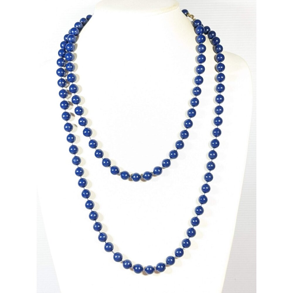 Vintage Blue‎ Acrylic Round Bead very Long Opera Necklace 52 inch